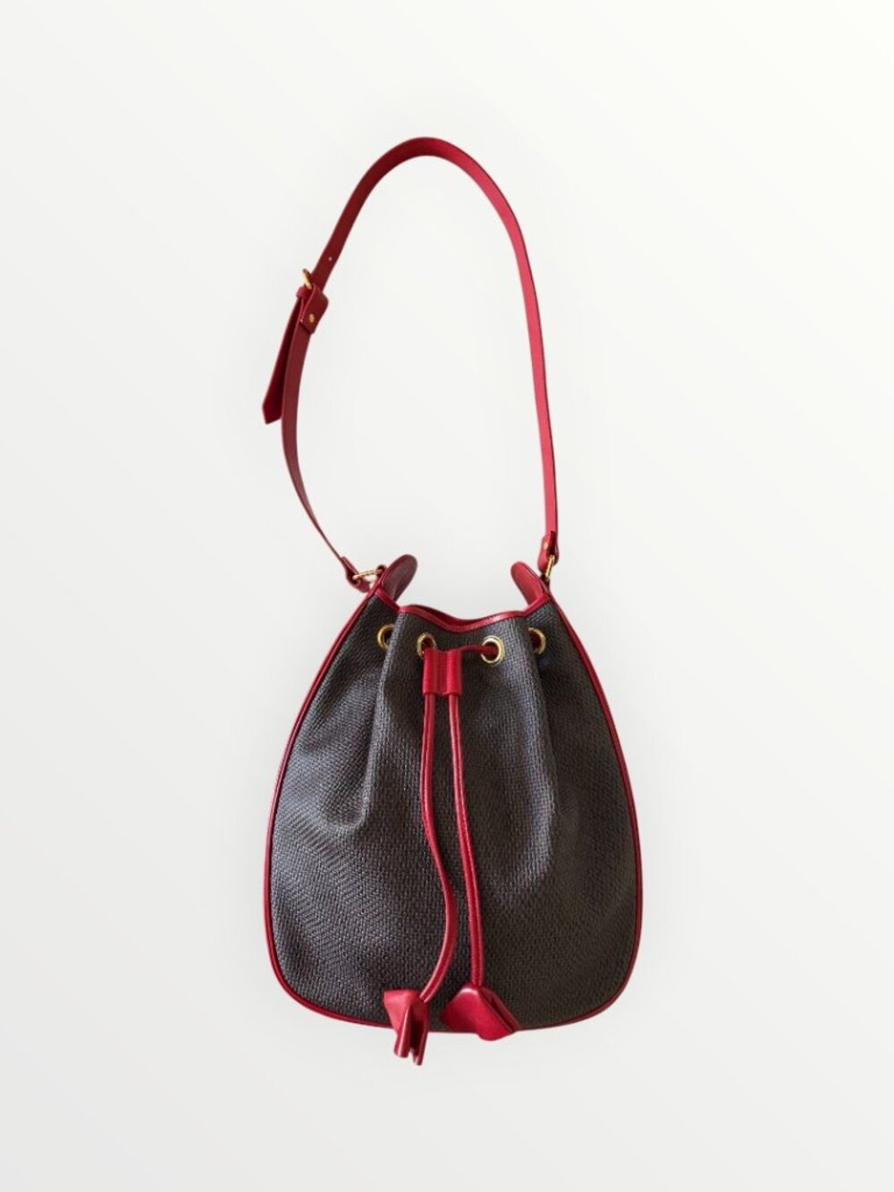 Yves Saint Laurent Vintage Monogram Basketweave Drawstring Bucket Bag